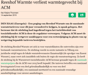 reeshofwarmte, ACM, stadsverwarming, warmtewet