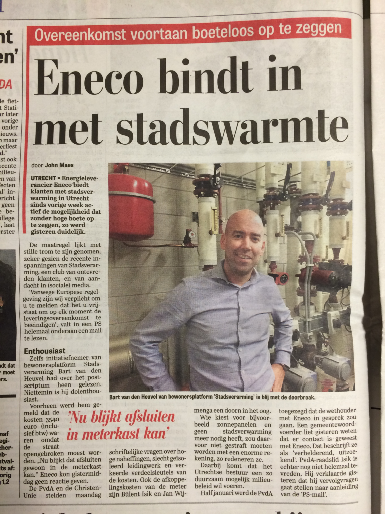 Eneco stadsverwarming Utrecht afsluiten verzegelen Utrecht